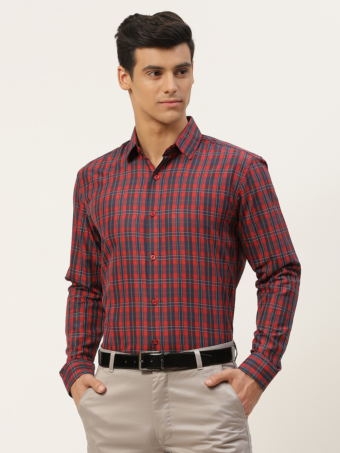 SOJANYA Men Red Classic Tartan Checks Checked Formal Shirt