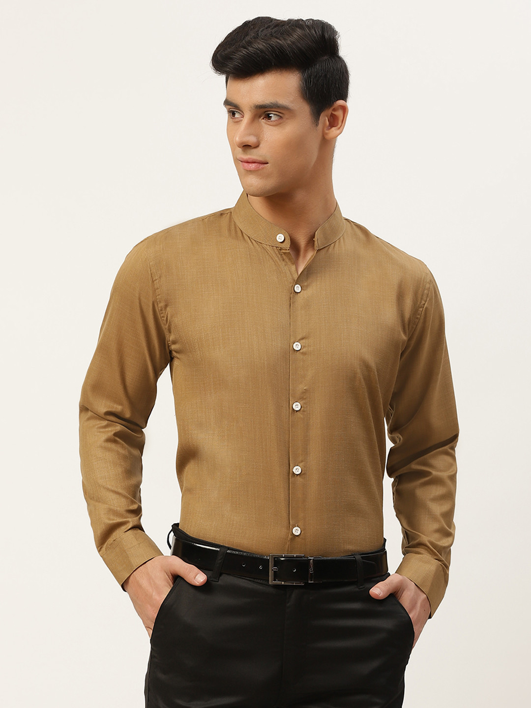 SOJANYA Men Brown Cotton Linen Formal Shirt