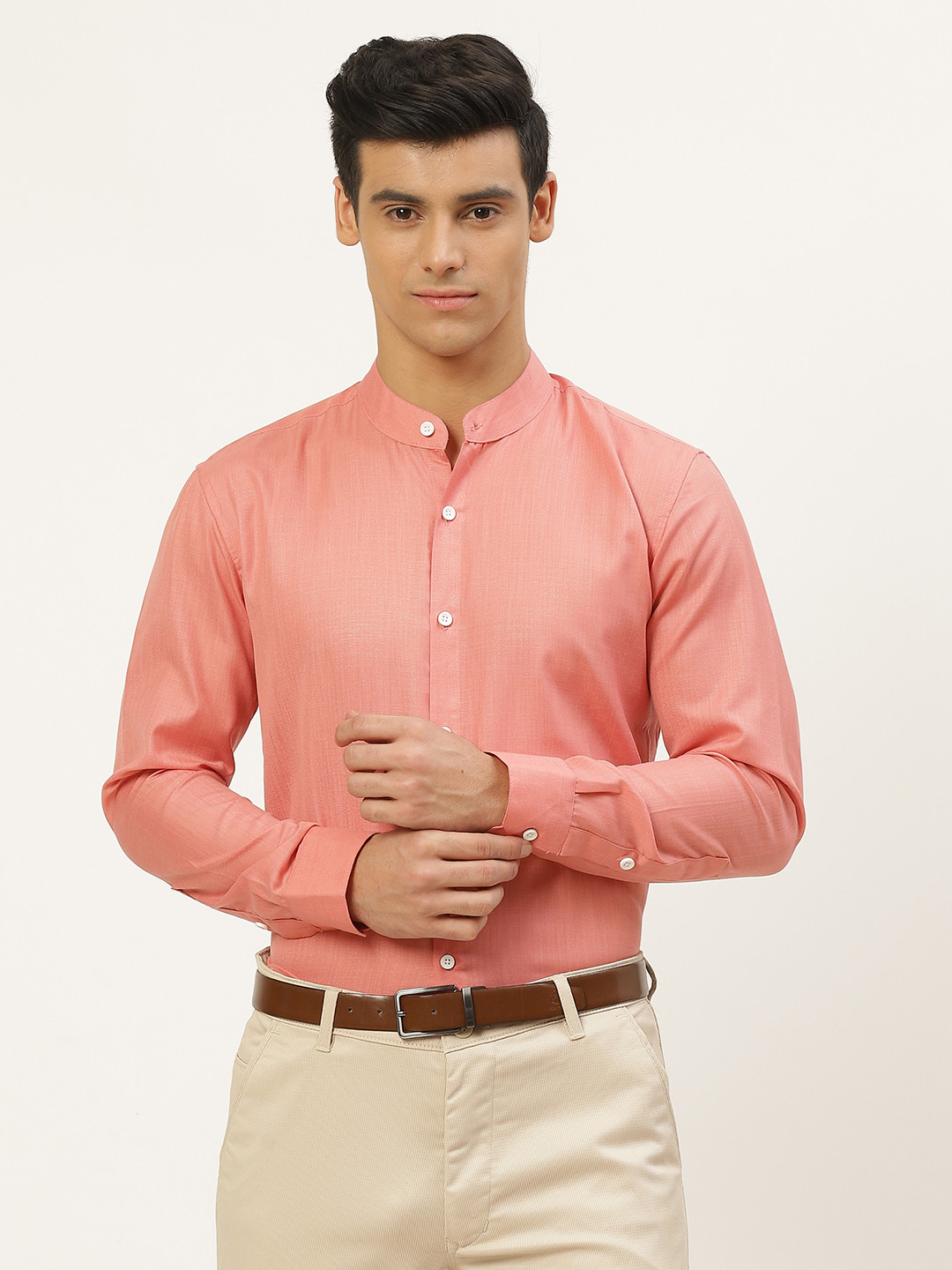 SOJANYA Men Peach-Coloured Semi Fit Formal Shirt