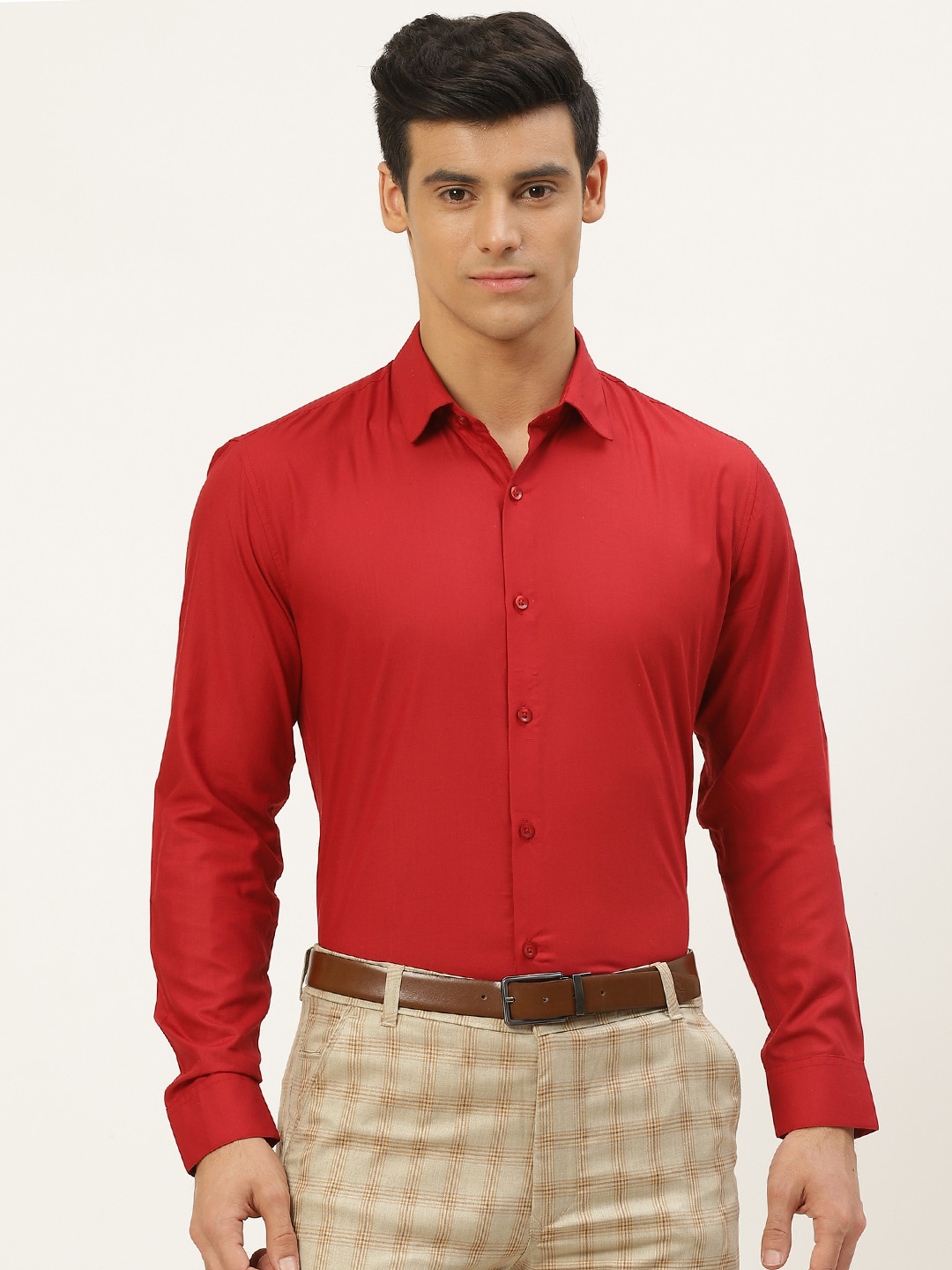 SOJANYA Men Red Solid Classic Fit Formal Shirt
