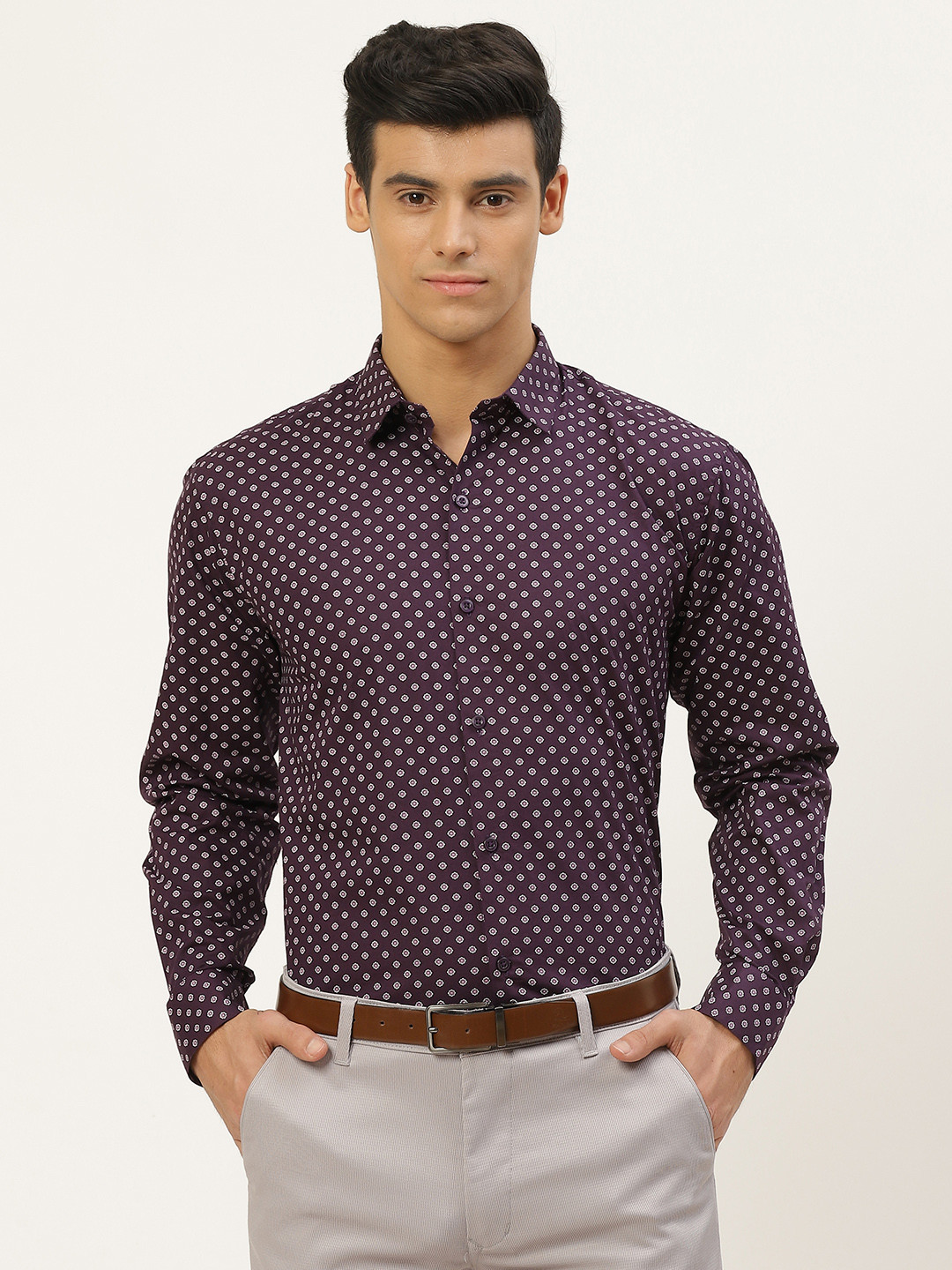 SOJANYA Men Purple & Pink Classic Fit Printed Formal Shirt