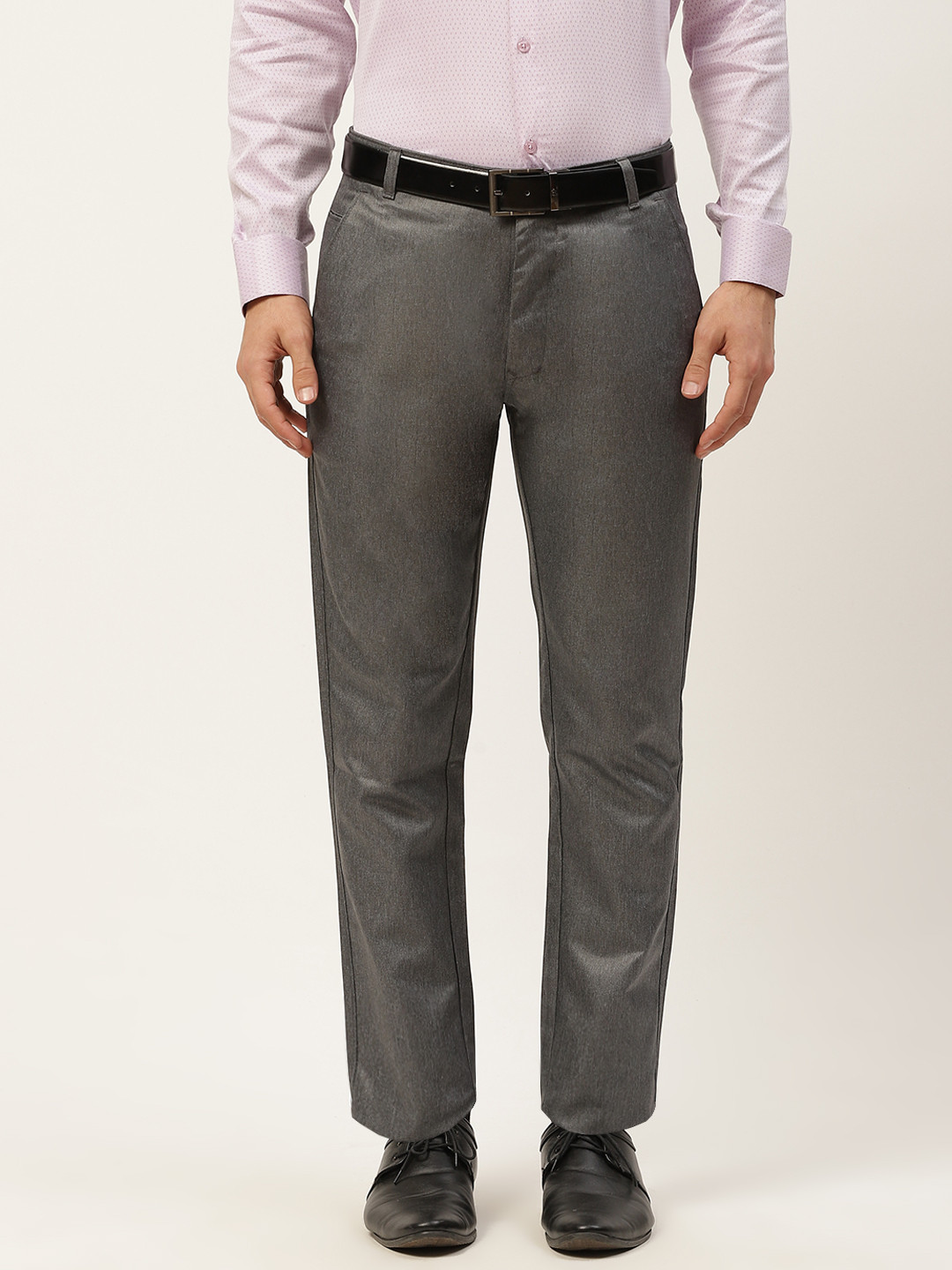 SOJANYA Men Charcoal Grey Smart Formal Trousers