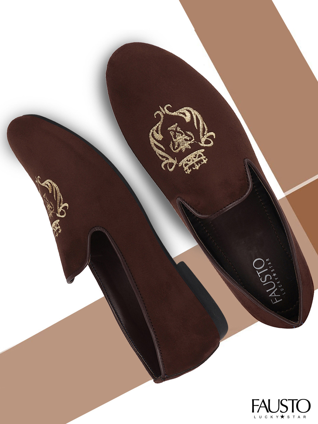 FAUSTO Men Brown Embroidered Loafers