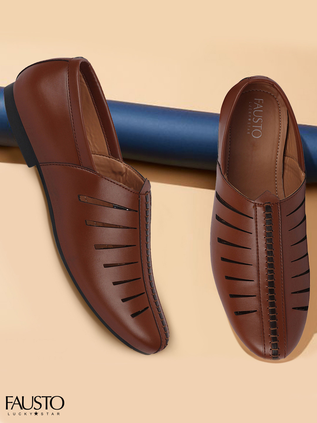 FAUSTO Men Tan PU Slip-On Casual Shoes