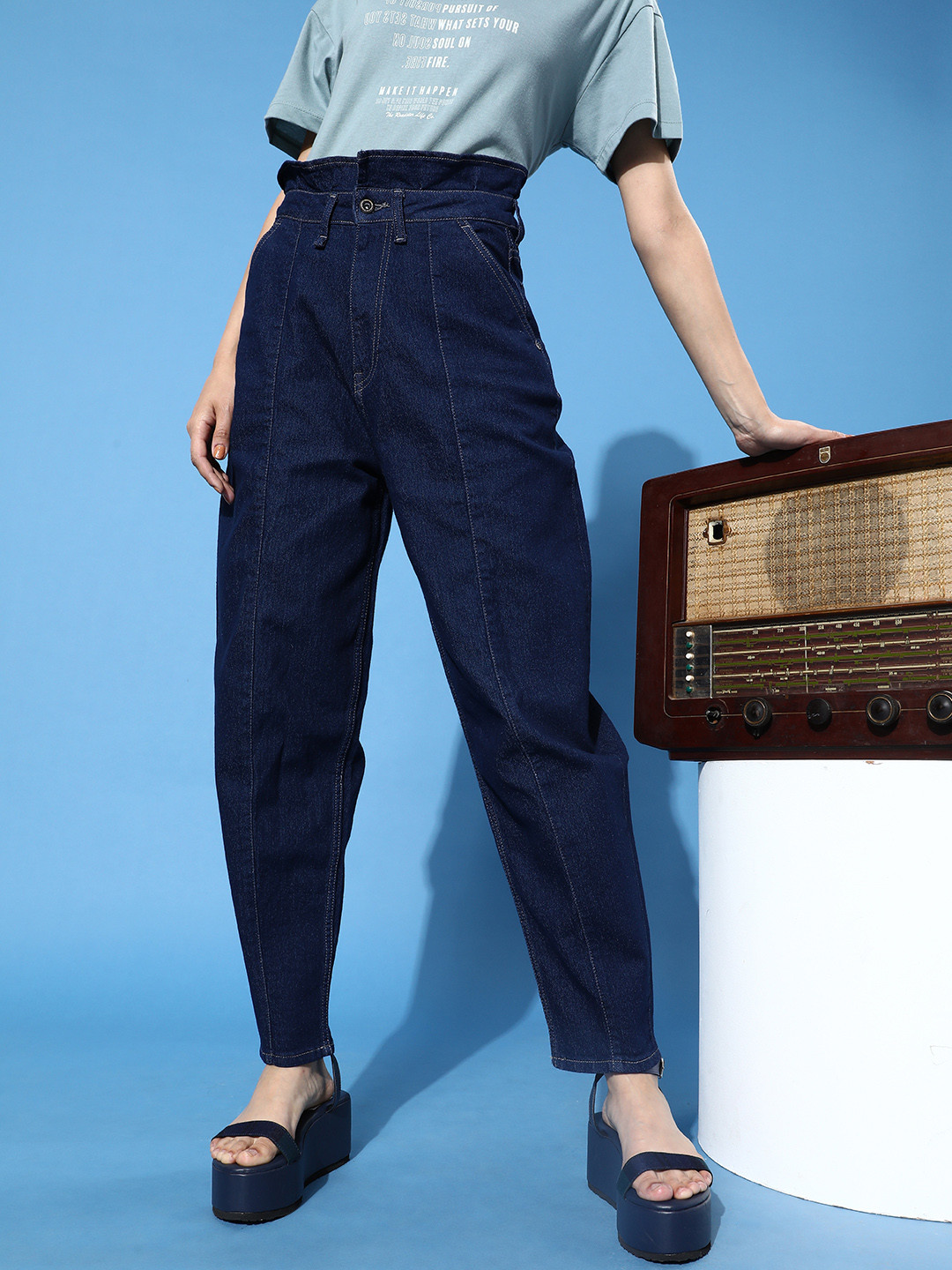 Roadster Women Deep Navy Blue High-Rise Slouchy Fit Stretchable Jeans