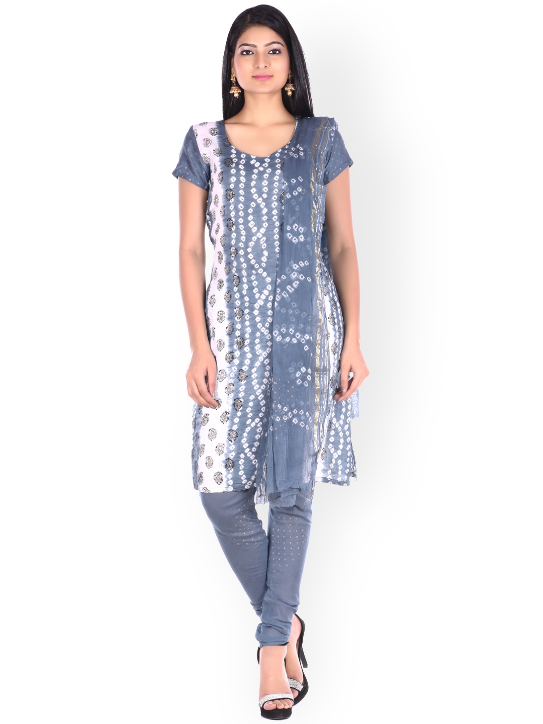 Buy SOUNDARYA Grey Bandhni Print Unstitched Dress Material - Dress ...