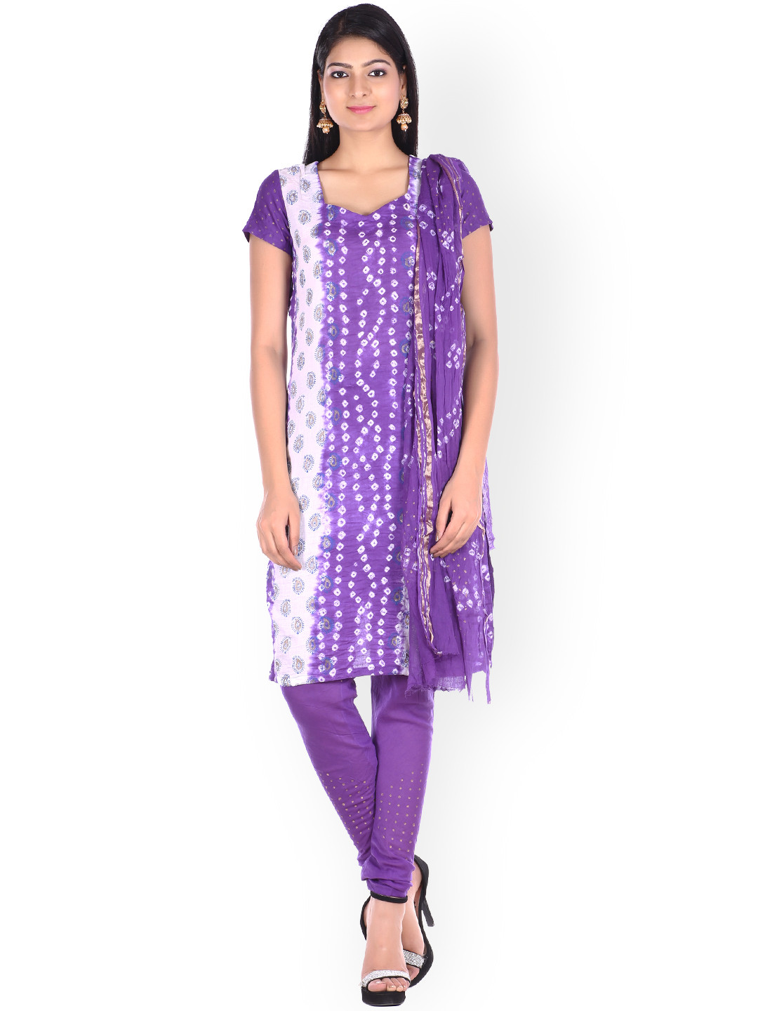 SOUNDARYA Purple Bandhni Print Unstitched Dress Material