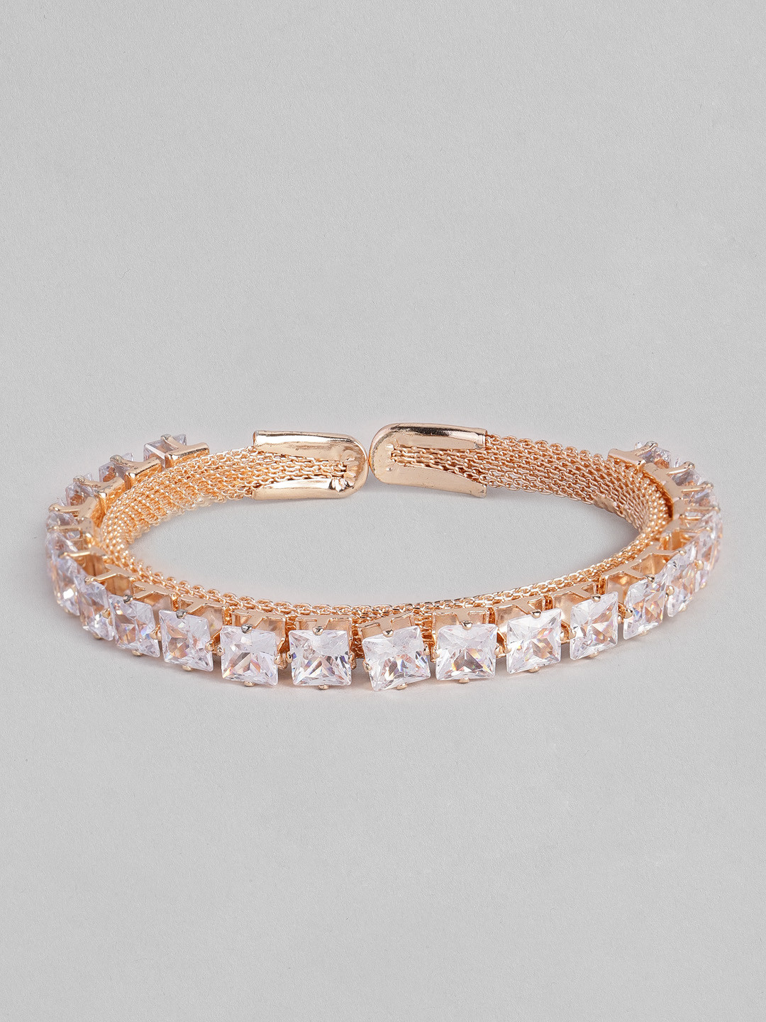 AccessHer Rose Gold Plated & White Handcrafted Stone Studded Cuff Bracelet