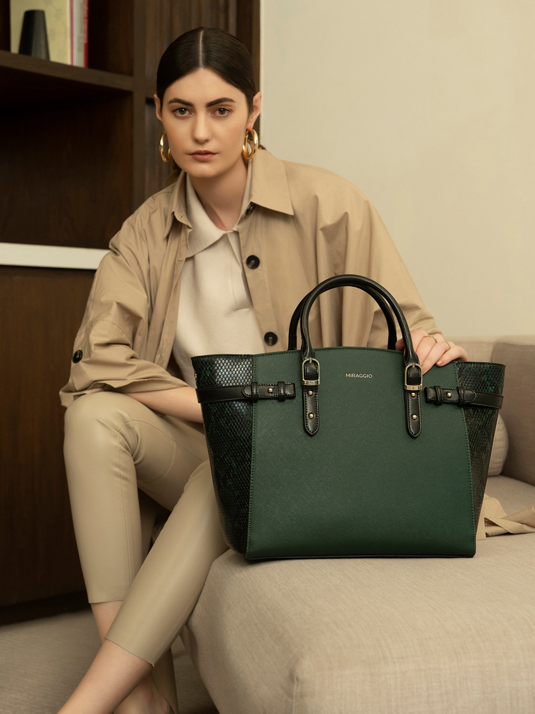 MIRAGGIO Rosalind Brown Tote Bag with Detachable Shoulder Strap