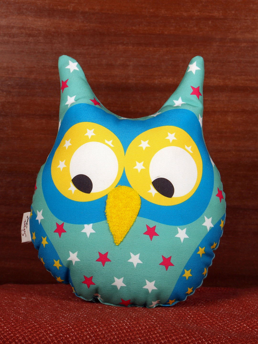 Sivya Blue & Yellow Printed Owl-Shaped Floor Cushion