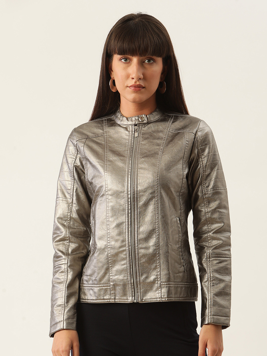 ZOELLA Women Grey Solid Lightweight Biker Jacket