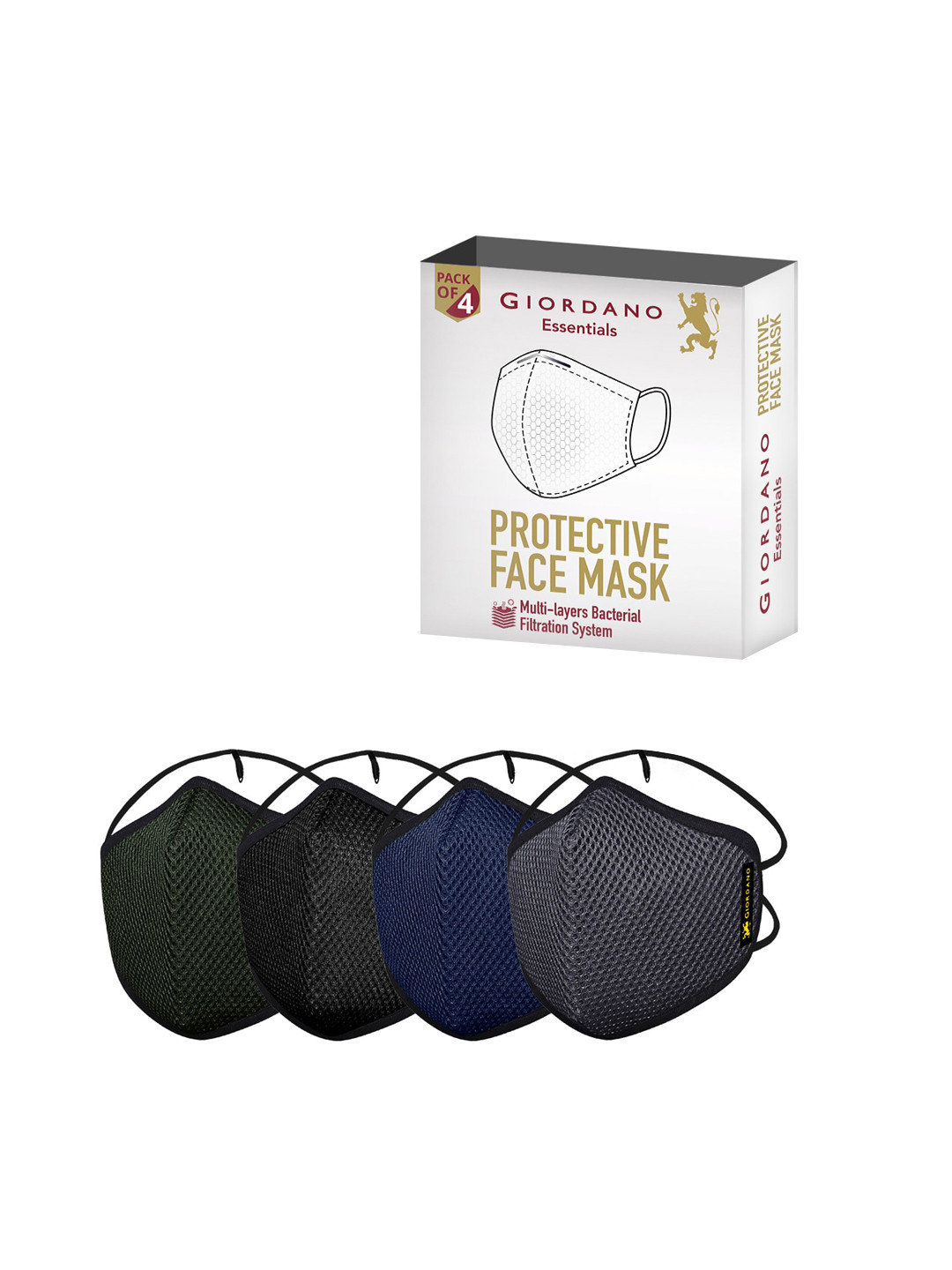 GIORDANO Unisex Pack Of 4 Blue & Black Solid 6-Ply Protective Outdoor Masks