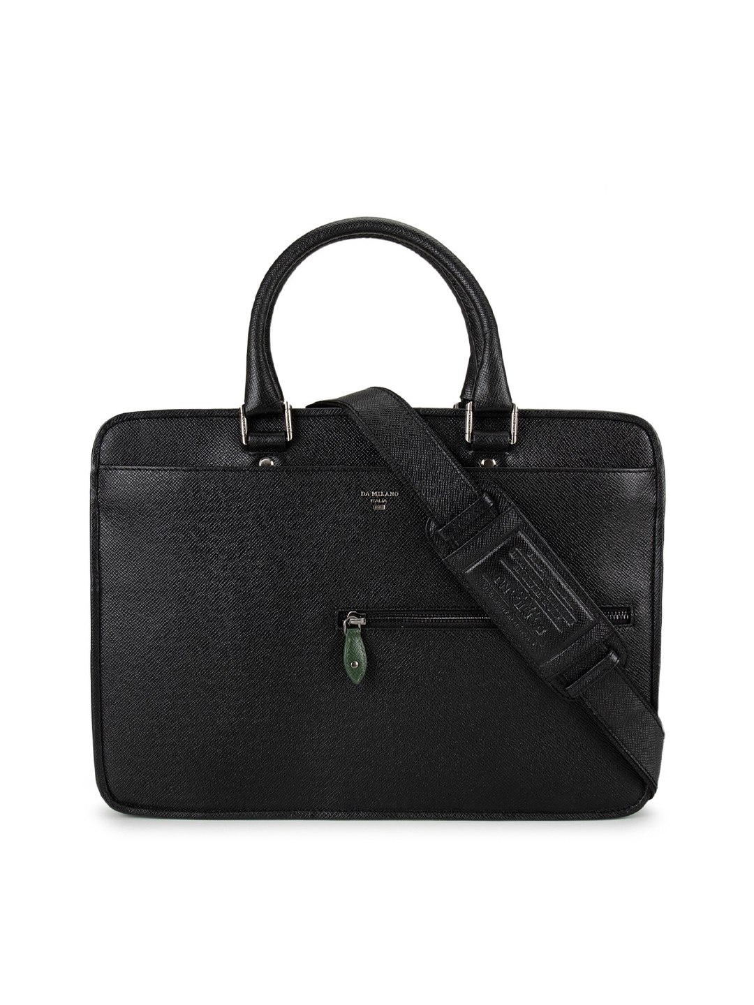 Da Milano Men Black Textured 13 Inch Leather Laptop Bag