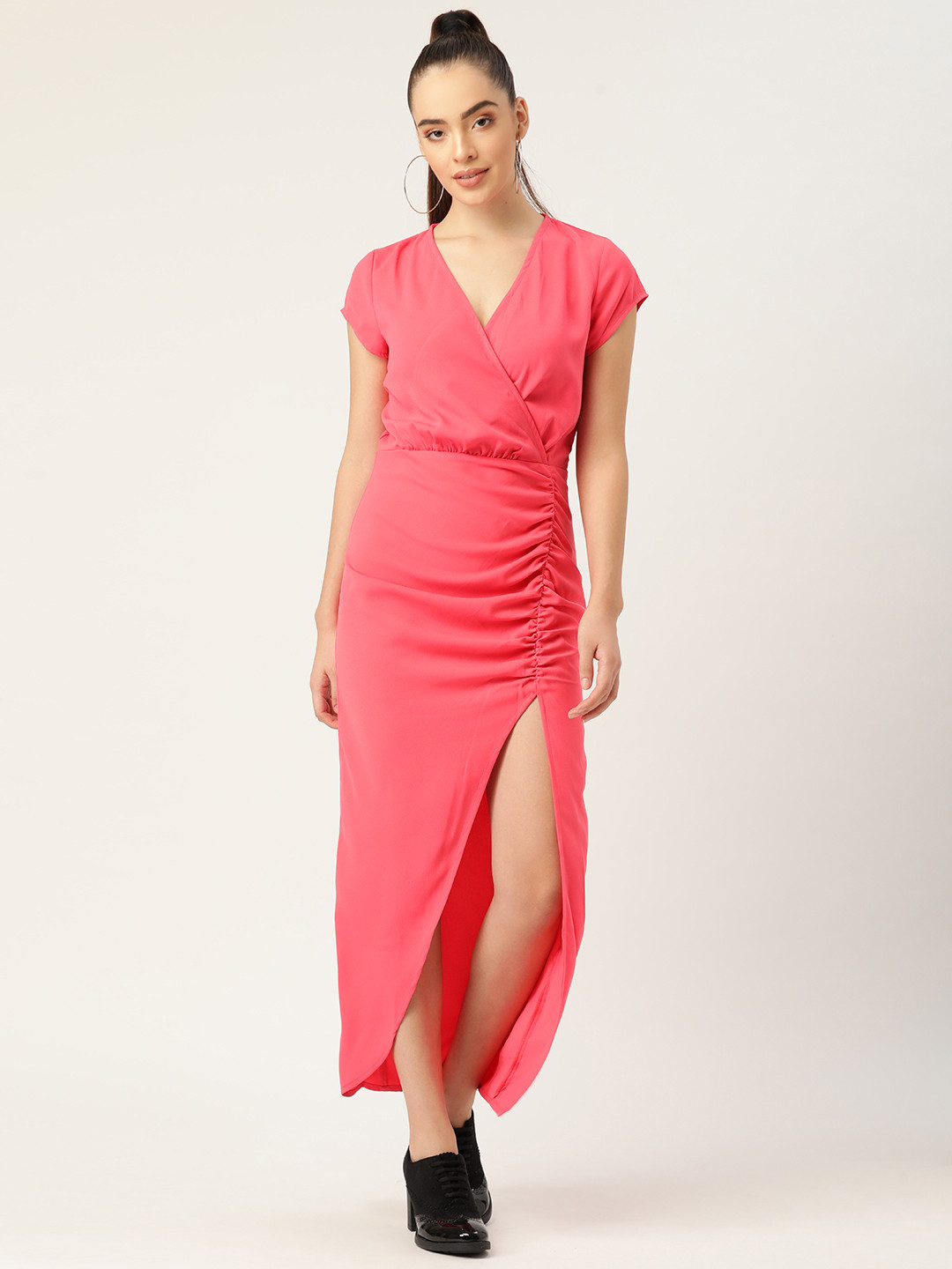 DODO & MOA Peach Crepe Party Maxi Wrap Dress