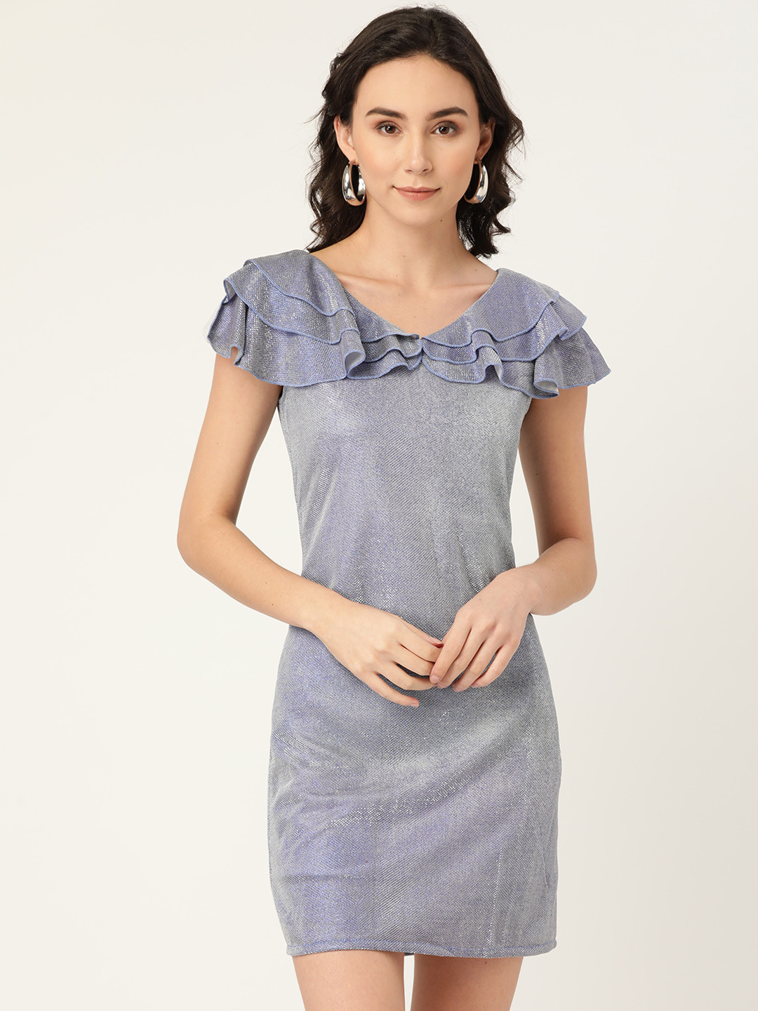 DODO & MOA Women Blue Solid Sheath Dress with Layered Detail