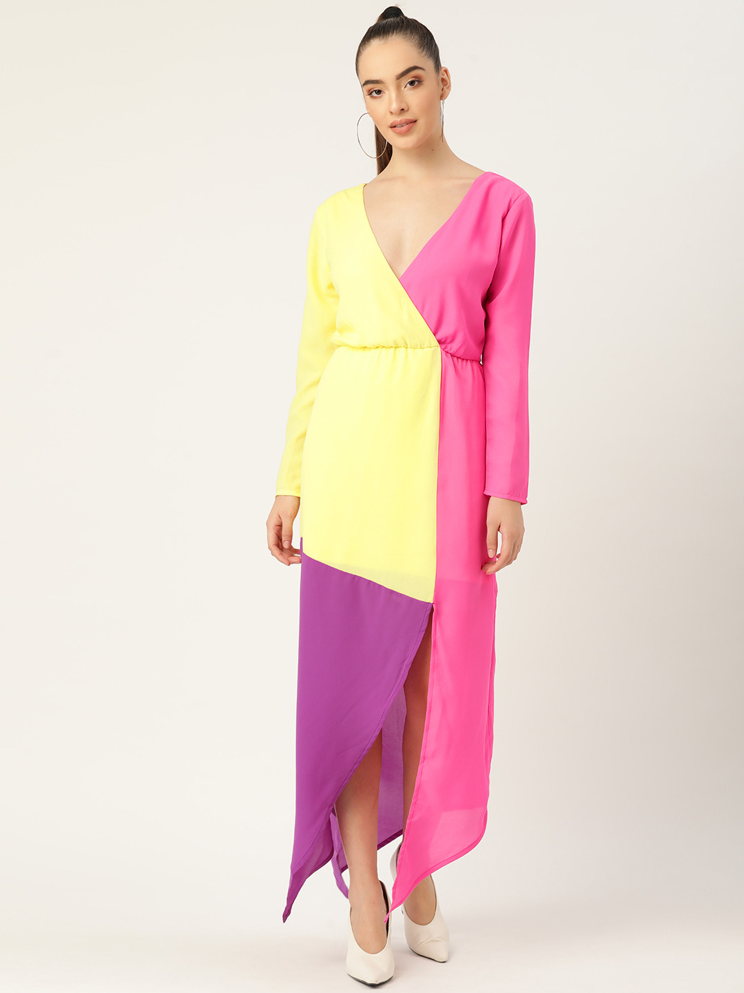DODO & MOA Pink & Yellow Colourblocked Crepe Maxi Dress