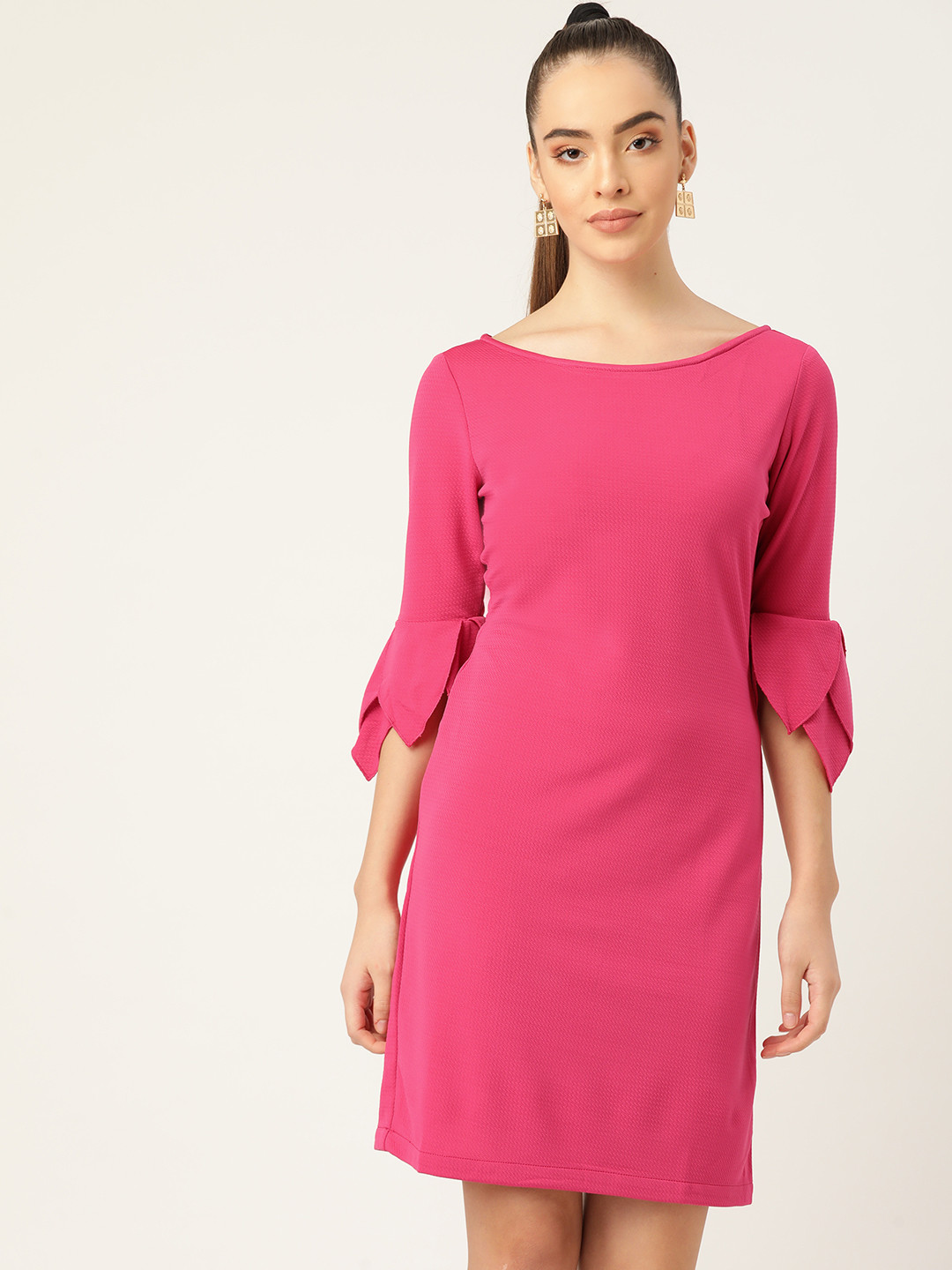 DODO & MOA Pink Self Design Crepe Sheath Dress