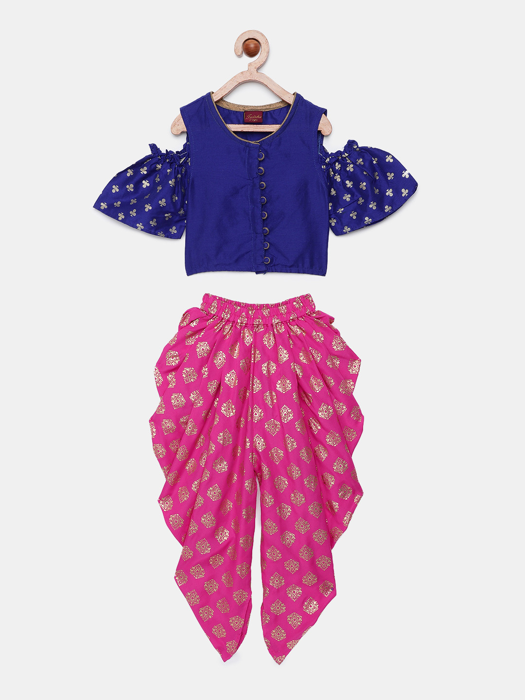 Twisha Girls Blue & Pink Printed Top with Dhoti Pants