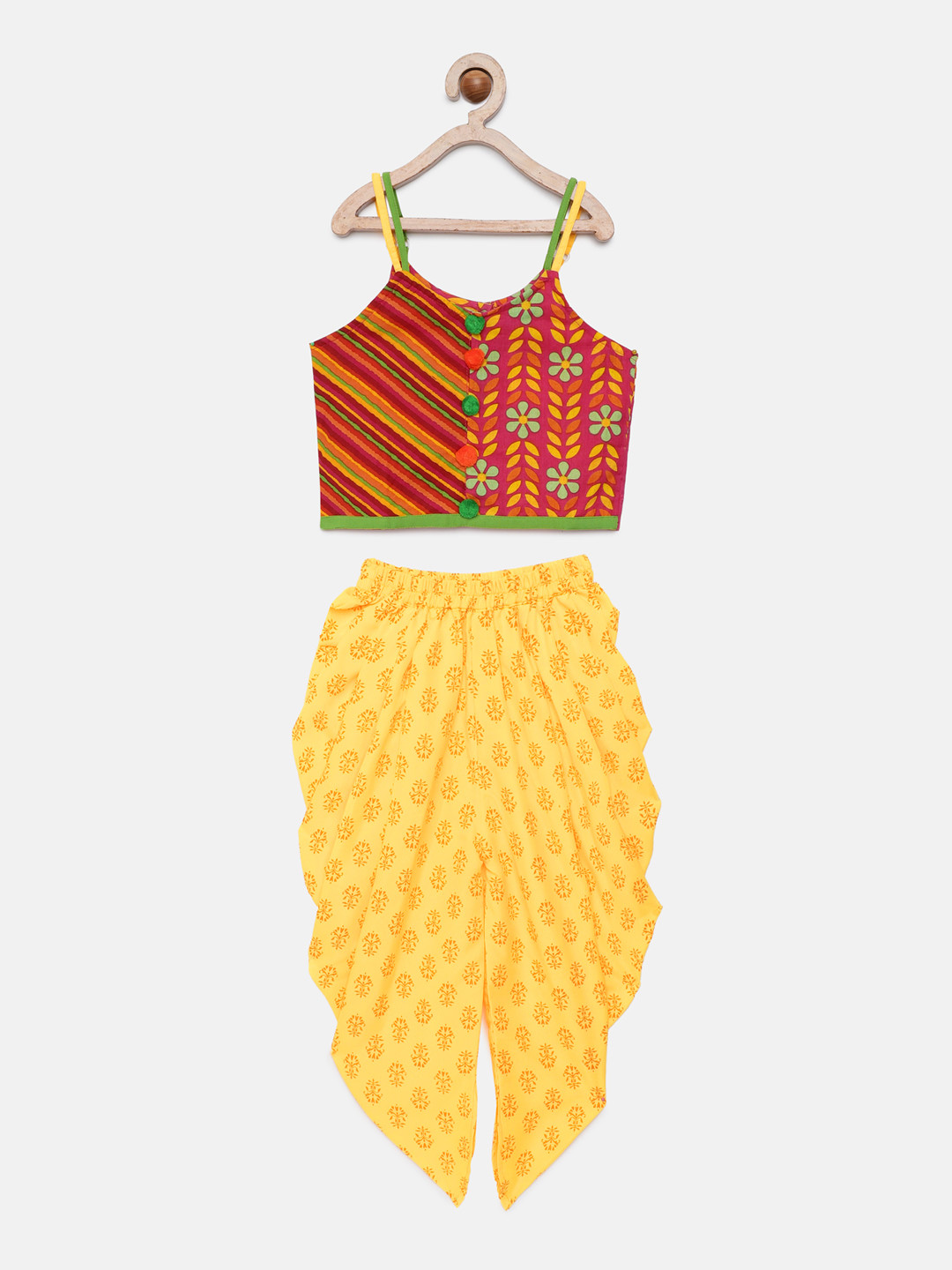 Twisha Girls Pink & Yellow Printed Top with Dhoti Pants