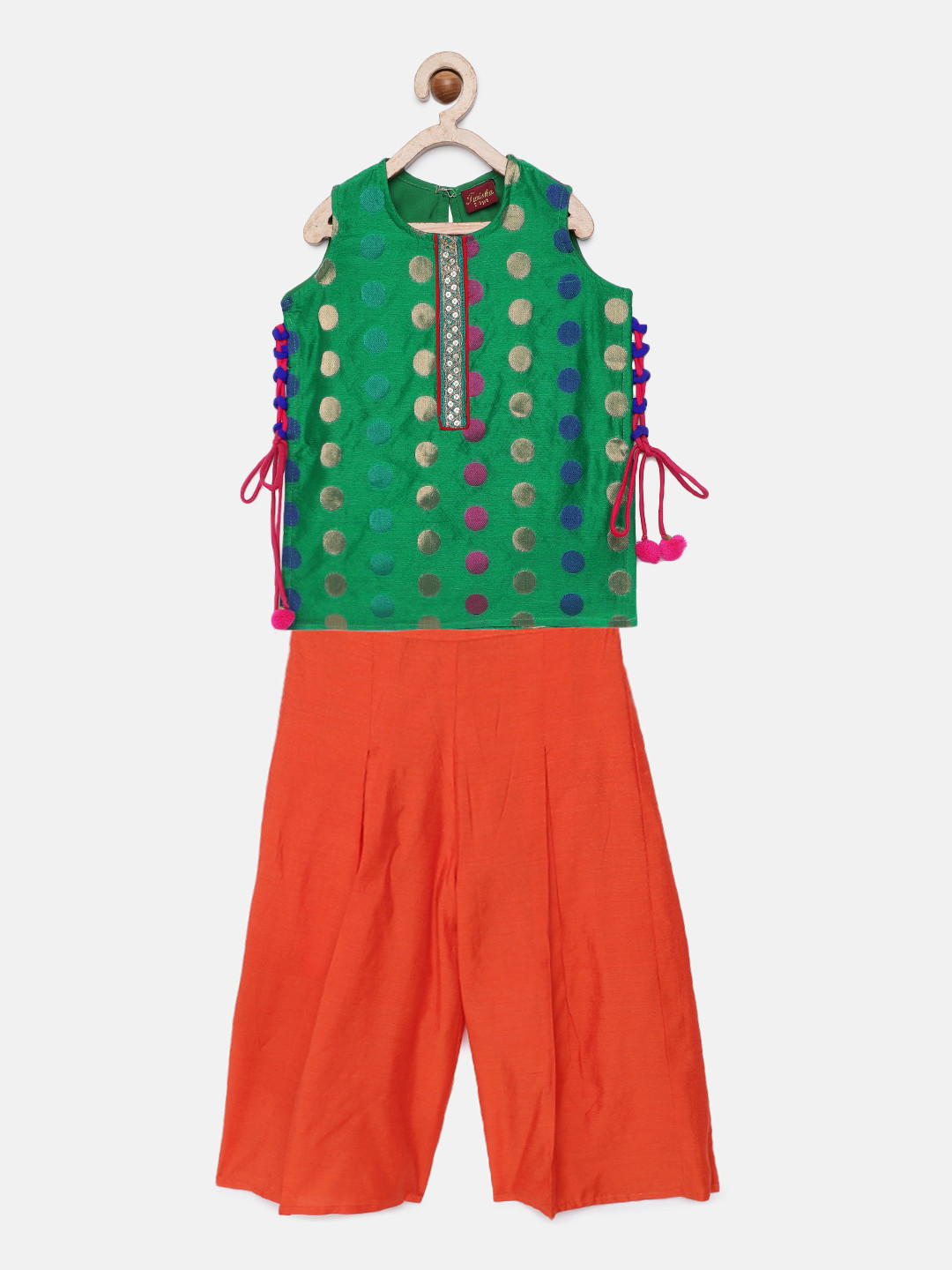 Twisha Girls Green & Orange Top with Palazzos