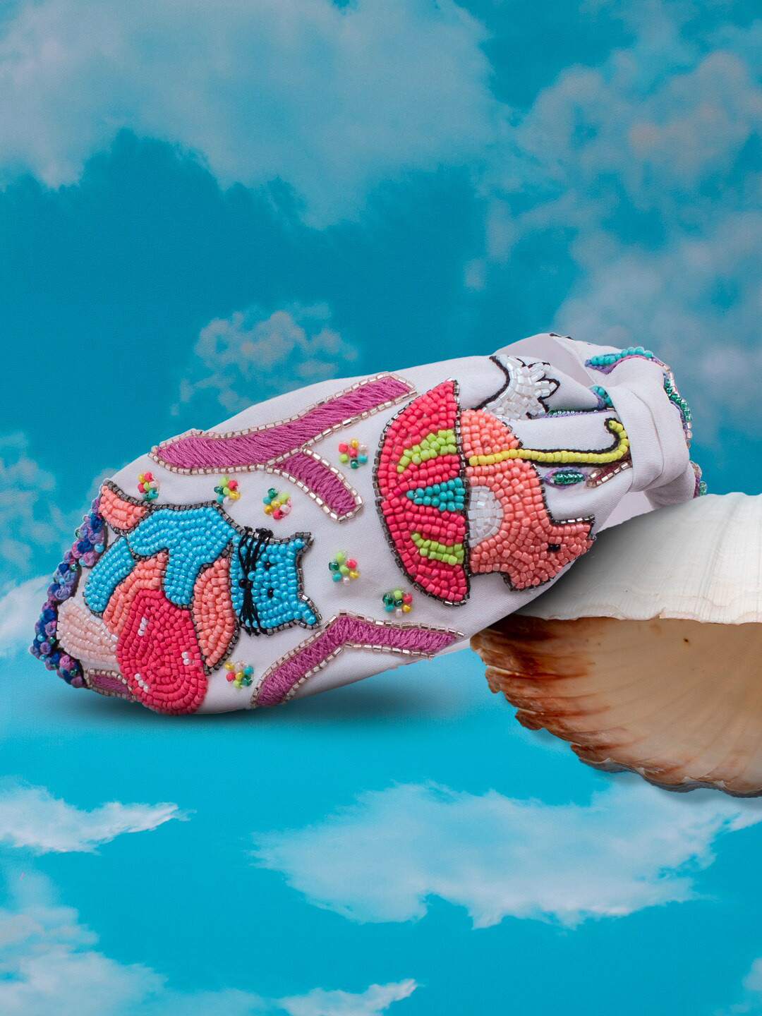 HAIR DRAMA CO. Women Nutty Love Glass Beaded Hand Embroidered Knotted Headband