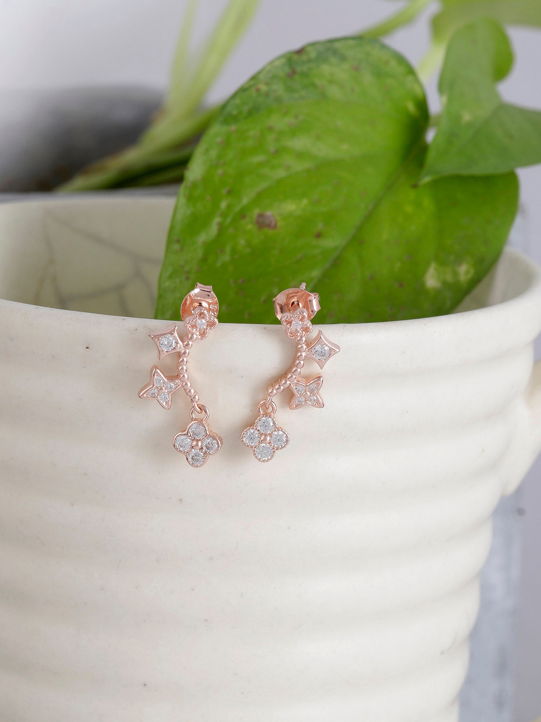 GIVA 925 Sterling Silver Rose Gold Plated Clover Dangle Earrings