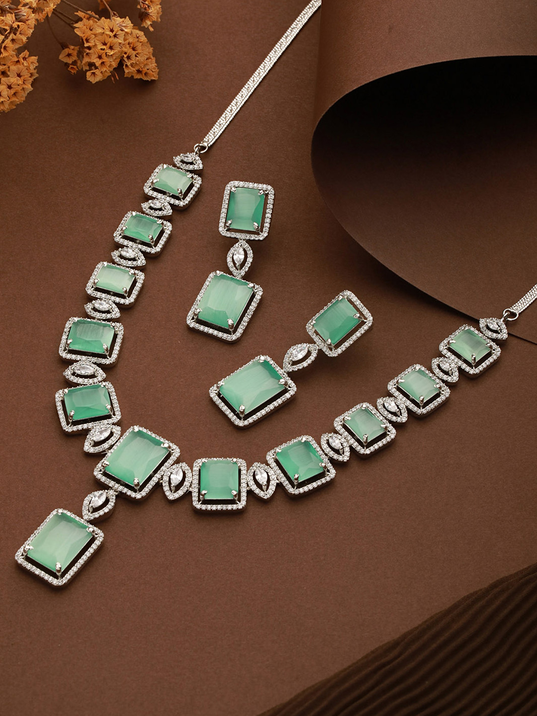 Saraf RS Jewellery Turquoise Blue & Silver-Plated AD-Studded Handcrafted Jewellery Set