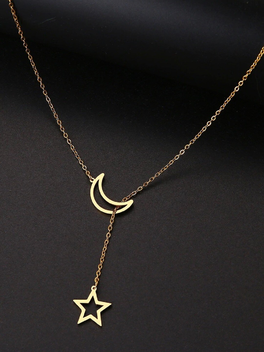 OOMPH Gold-Plated Handcrafted Star Moon Lariat Delicate Minimal Necklace