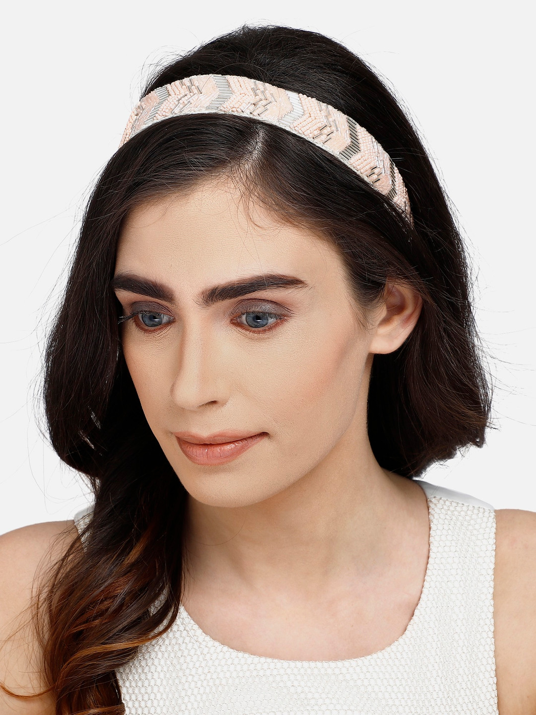 Anekaant Peach-Coloured Beaded Hairband