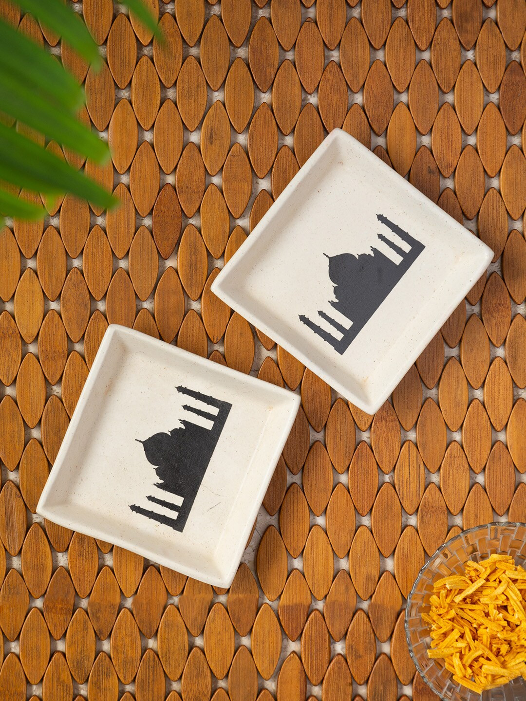 ExclusiveLane Ceramic Snacks Serving Platters Handcrafted(Small, Set of 2, Microwave Safe)