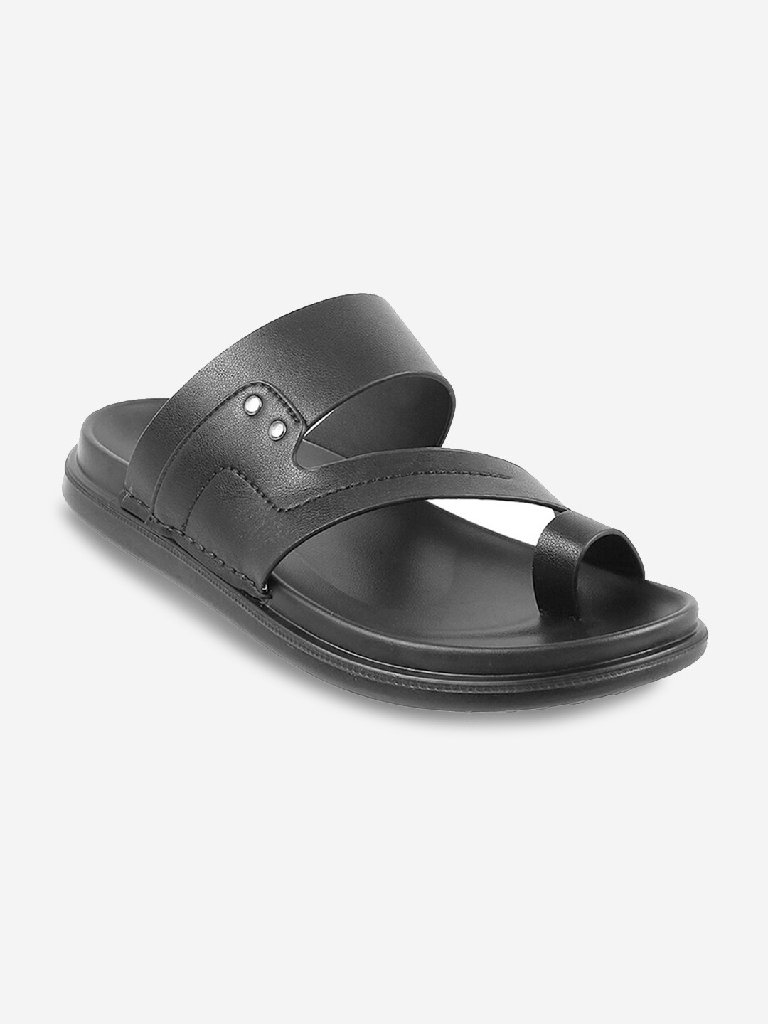 J.FONTINI Men Black Leather Comfort Sandals