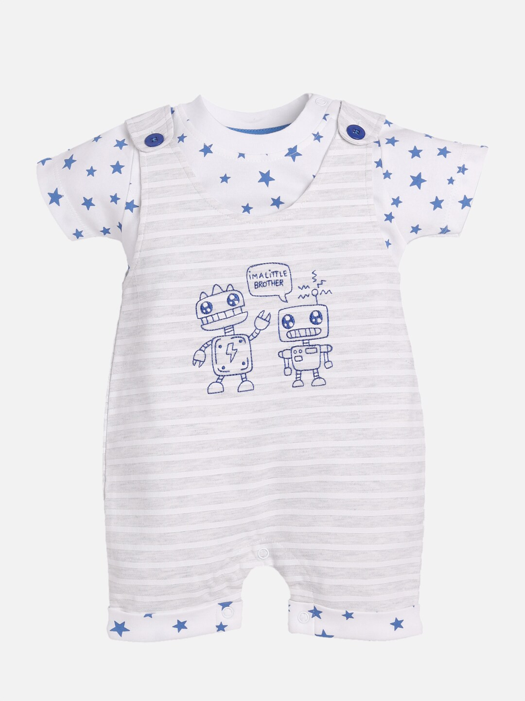 BABY GO Unisex White & Grey Melange Printed Top with Shorts