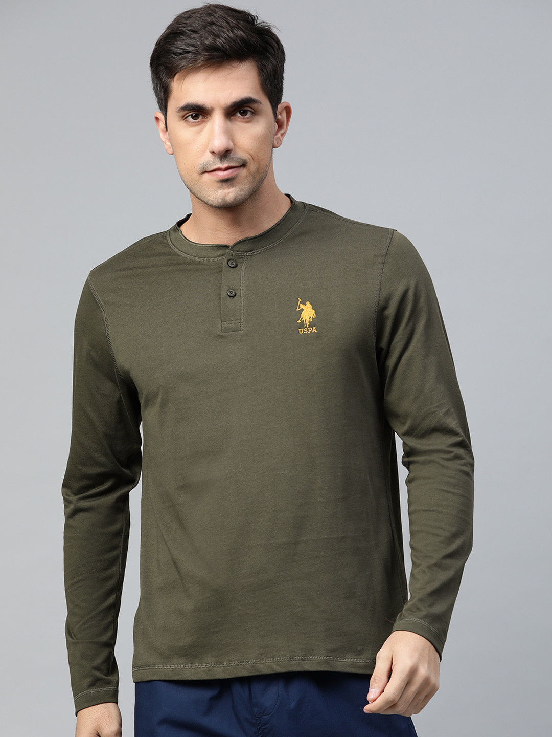 U.S. Polo Assn. Men Olive Green Solid Pure Cotton Lounge T-shirt