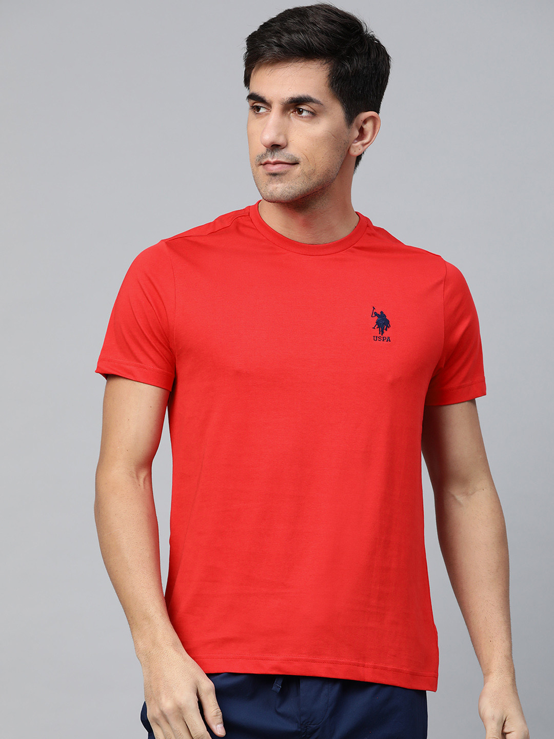 U.S. Polo Assn. Men Red Solid Pure Cotton Lounge T-shirt
