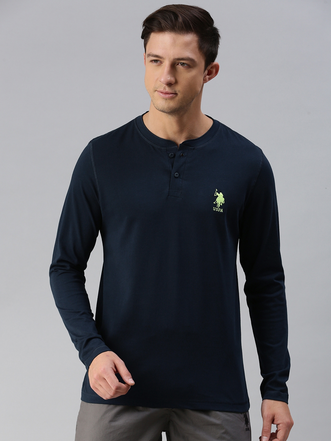 Buy U.S. Polo Assn. Men Navy Blue Solid Pure Cotton Henley Neck Lounge T Shirt - Lounge Tshirts for Men 14112832 Myntra