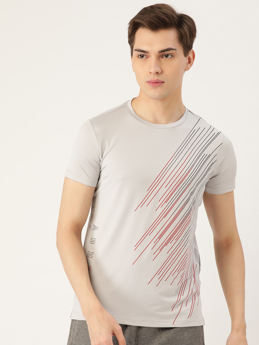 Sweet Dreams Men Grey Melange Printed Workout T-shirt