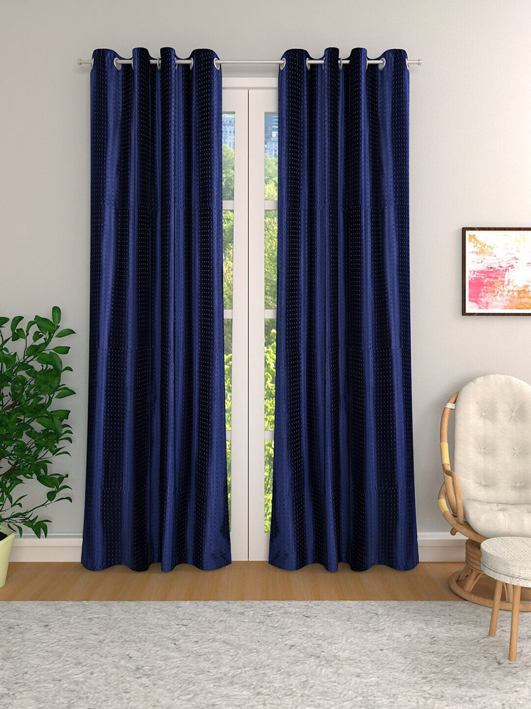 ROMEE Blue Set of 2 Room Darkening Door Curtains