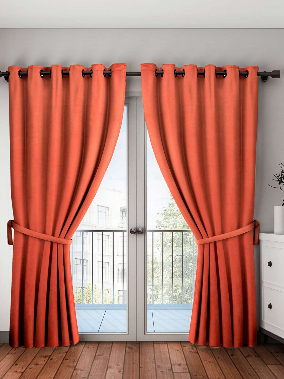 BIANCA Rust Set of 2 Black Out Door Curtains