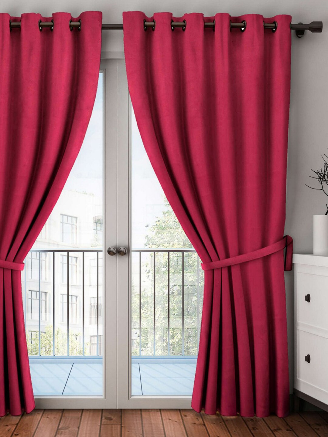 BIANCA Maroon Single Black Out Door Curtain