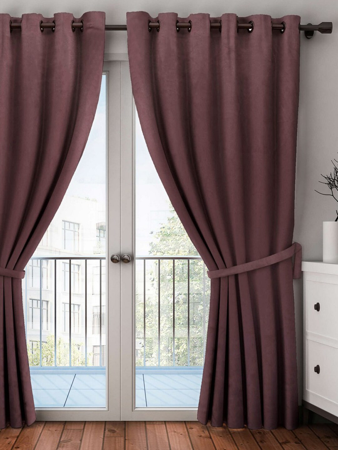 BIANCA Coffee Brown Single Solid Black Out Long Door Curtain