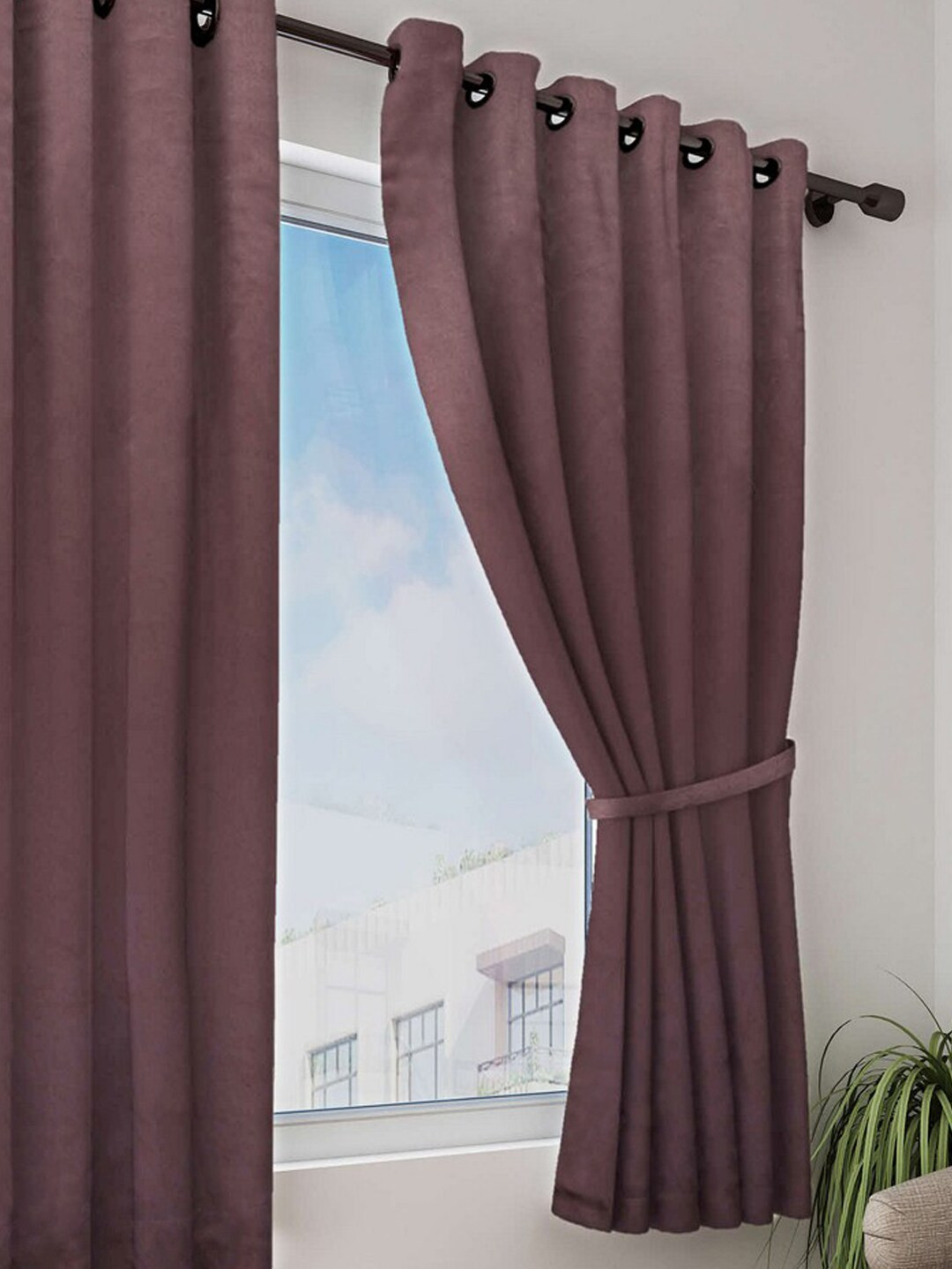 BIANCA Coffee Brown Single Black Out Window Curtain