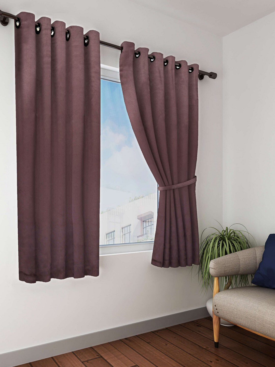 BIANCA Coffee Brown Set of 2 Black Out Window Curtains