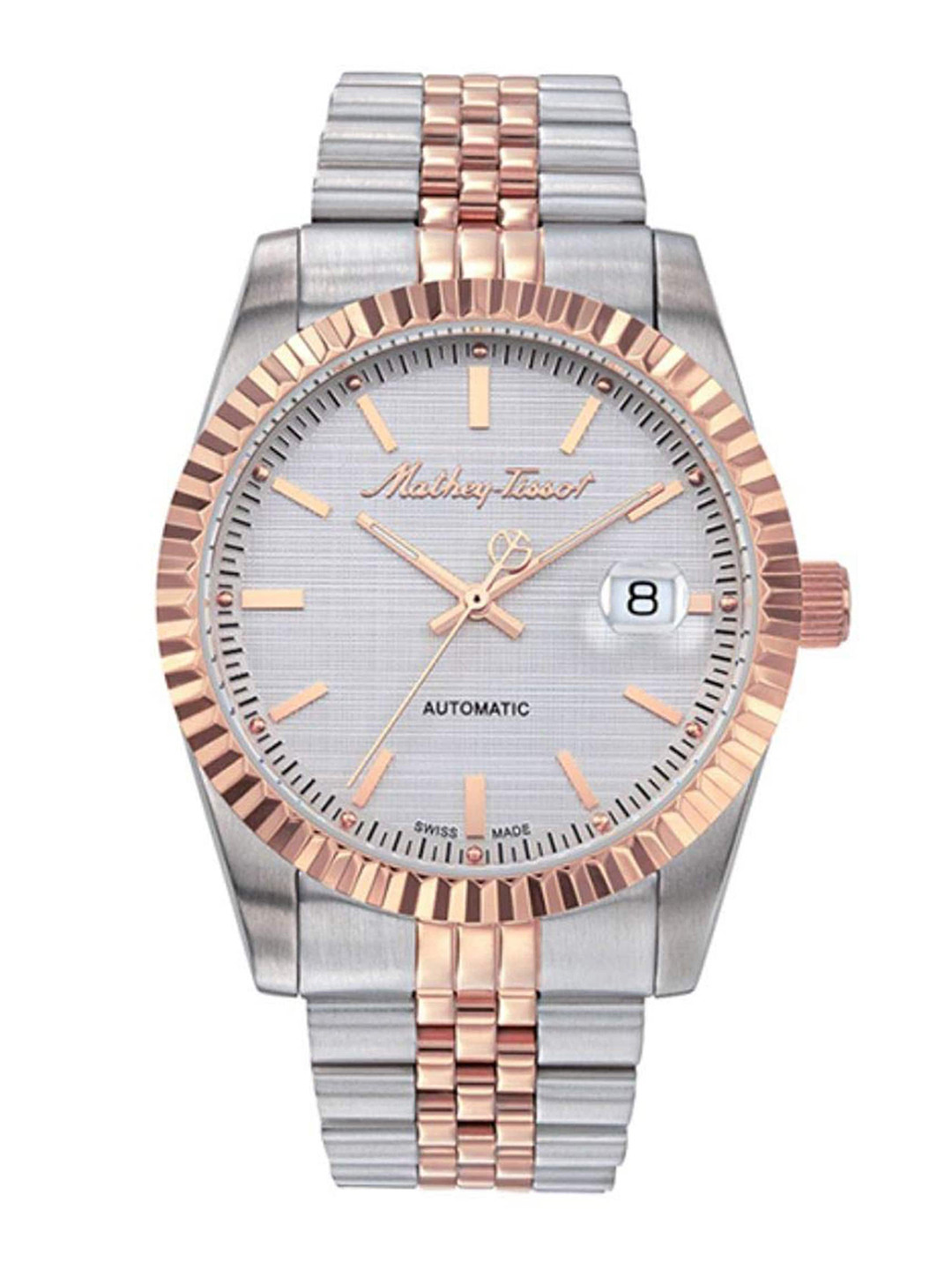 Mathey-Tissot Men Silver-Toned Swiss Made Mathy III Automatic Dial Watch H1810ATRA