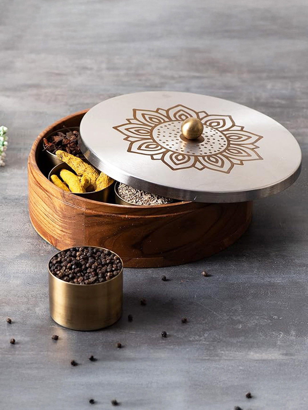 nestroots Brown & Silver-Toned Masala Box