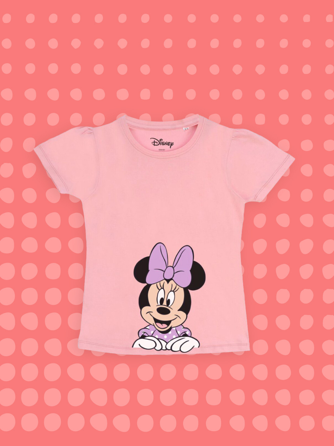 YK Disney Girls Pink Minnie Mouse Print Round Neck T-shirt