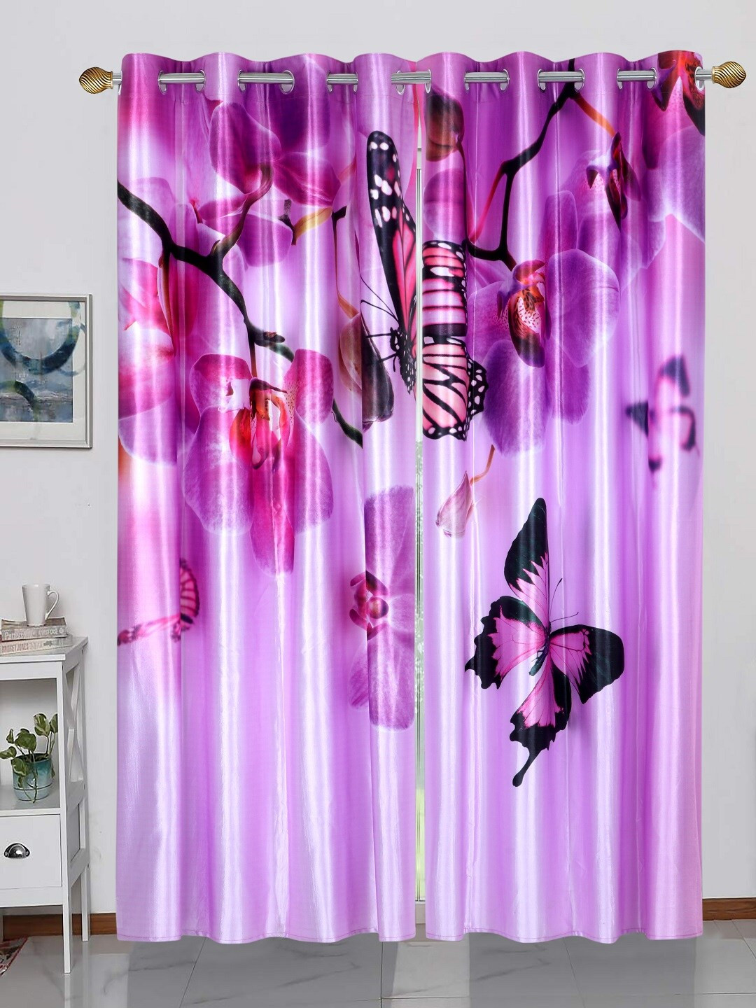 BELLA TRUE Pink & Lavender Set of 2 Door Curtains