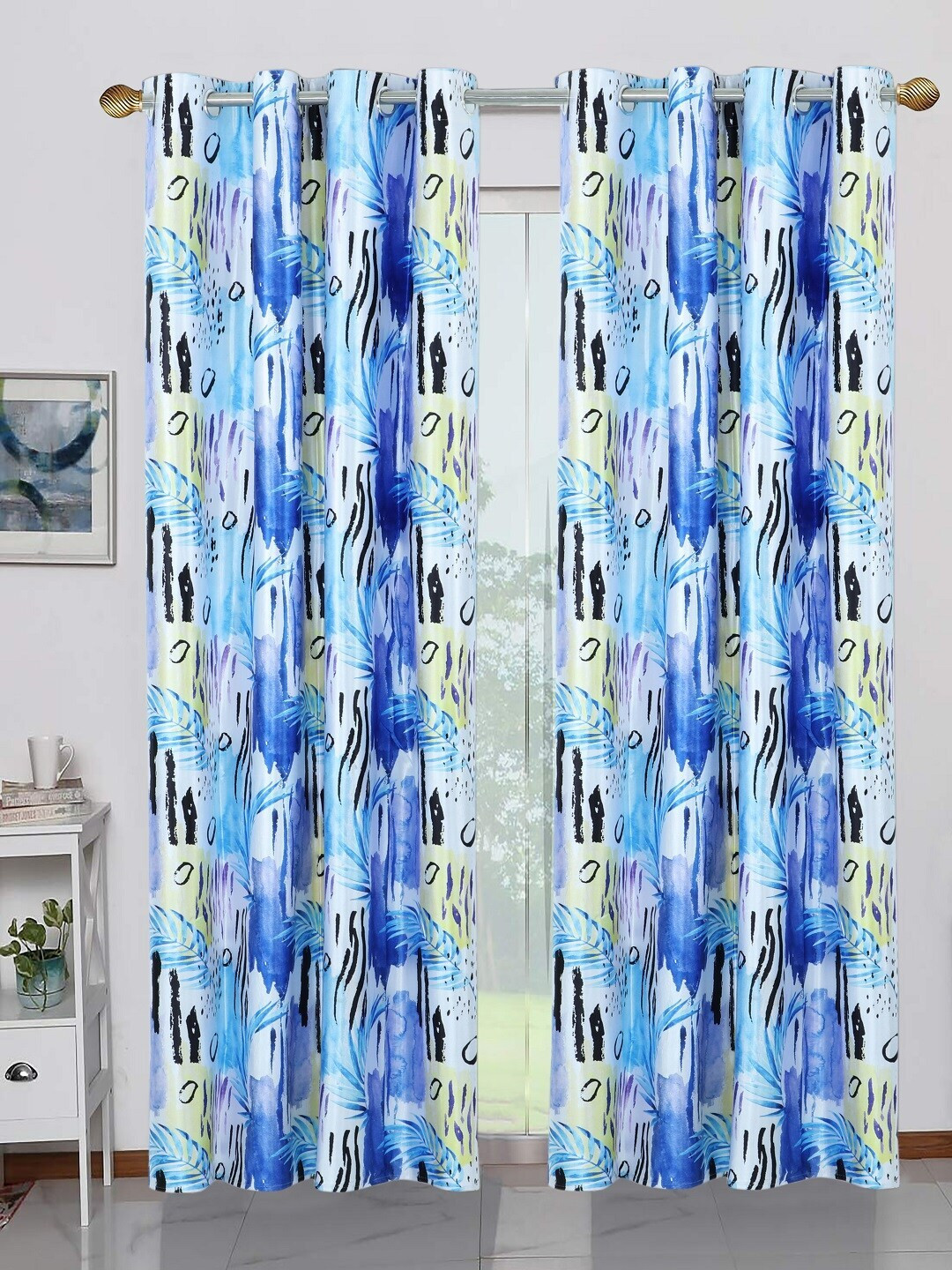 BELLA TRUE Blue & White Set of 2 Door Curtains