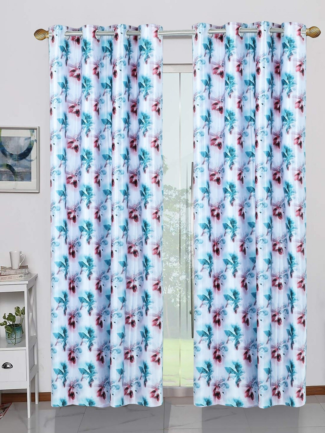 BELLA TRUE White & Blue Set of 2 Door Curtains