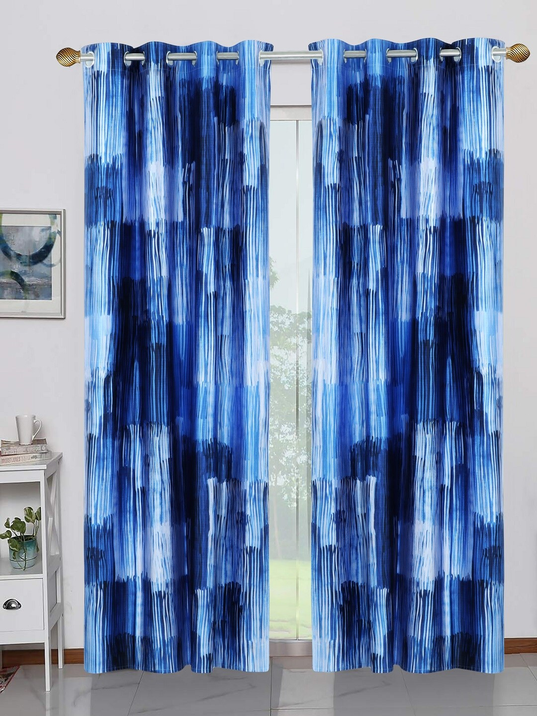 BELLA TRUE Blue & White Set of 2 Door Curtains