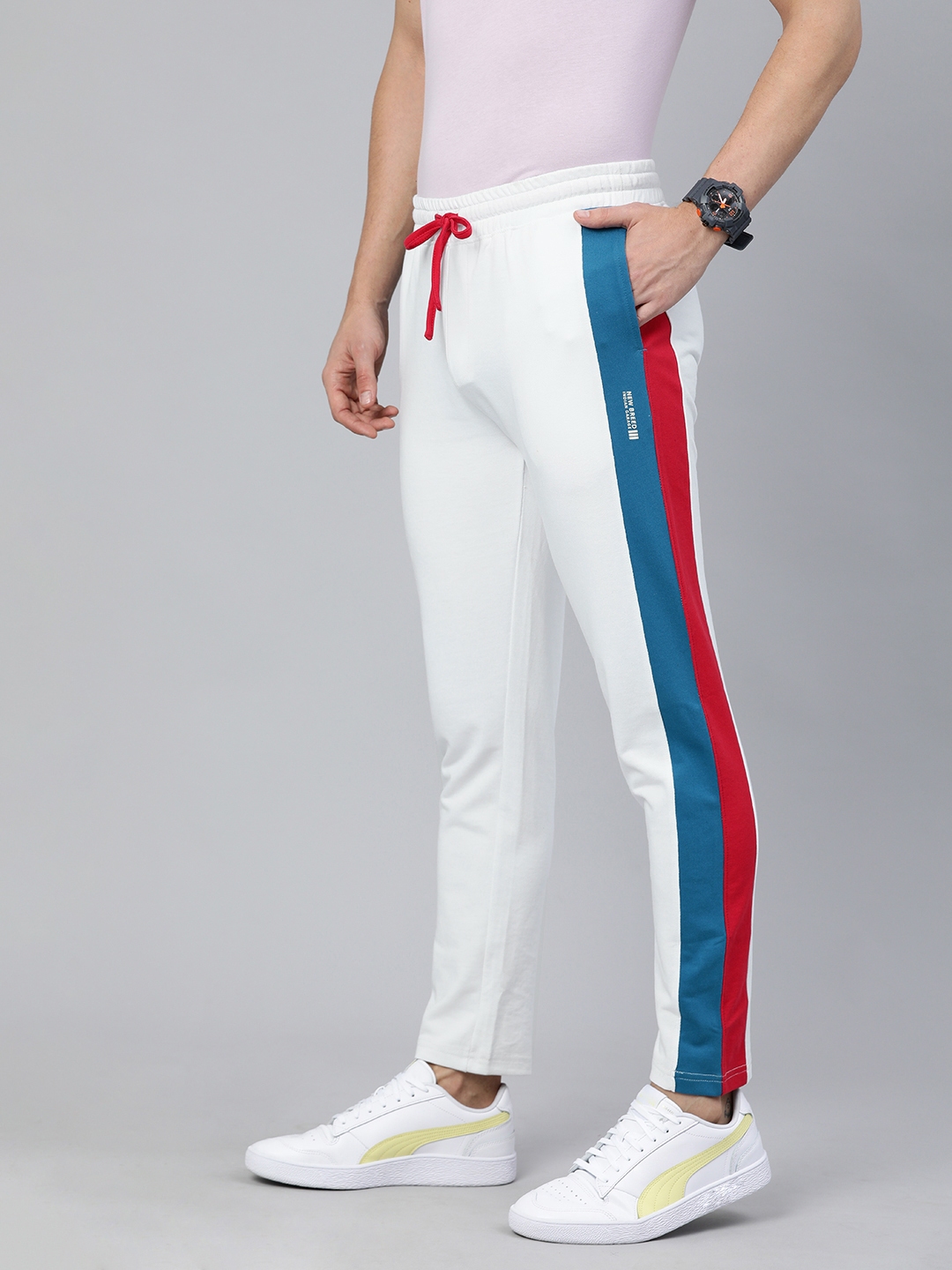 men white solid regular fit track pants